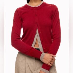 NAADAM Red and Gray Wool Blend Sweater, Red Cashmino Layered Cardigan